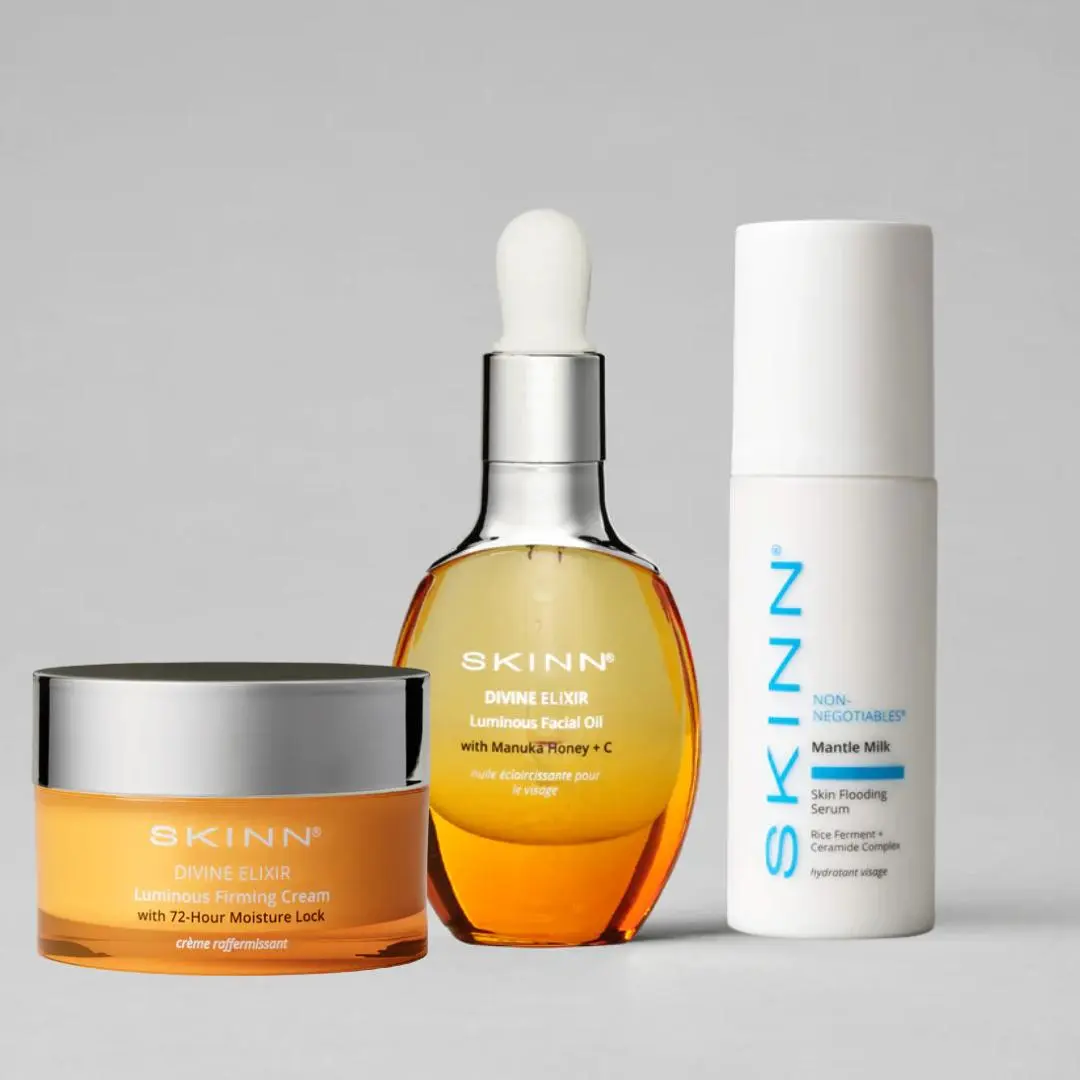 SKINN Cosmetics: Ultimate Barrier Repair Bundle Mantle Milk +Mini Luminous Oil + Luminous Cream w/ Manuka Honey & Vitamin C SKINN Cosmetics: Ultimate Barrier Repair Bundle Mantle Milk +Mini Luminous Oil + Luminous Cream w/ Manuka Honey & Vitamin C