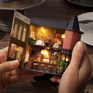 Cuteroom DIY Dollhouse Kit, Mini Building Block Toy, Miniature Furniture, Wooden House Kit Adults, Creative Craft Gift for Adults, Includes Tools & Lr44 Batteries Not Included