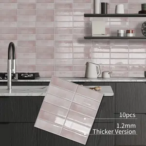 DEWOO Waterproof, Self-Adhesive Anti-Splash Wall Tiles (10-Pack) — 1.2mm Self-Adhesive Vinyl Wall Tiles, Suitable for Kitchens & Bathrooms; Tile Texture Design Wallpaper，kitchen decor