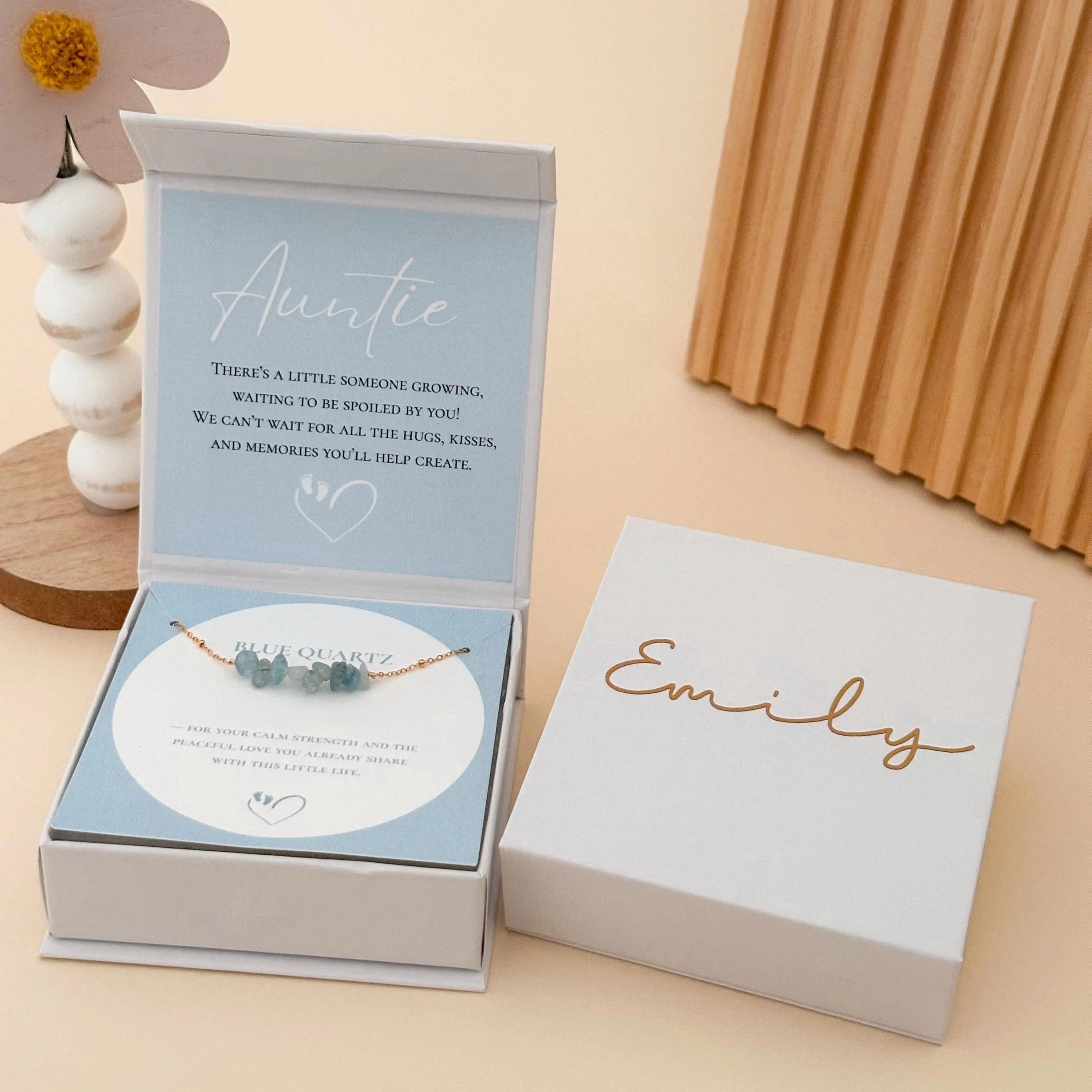 Auntie Pregnancy Announcement Bracelet Gift Box – Rose Quartz Jewelry
