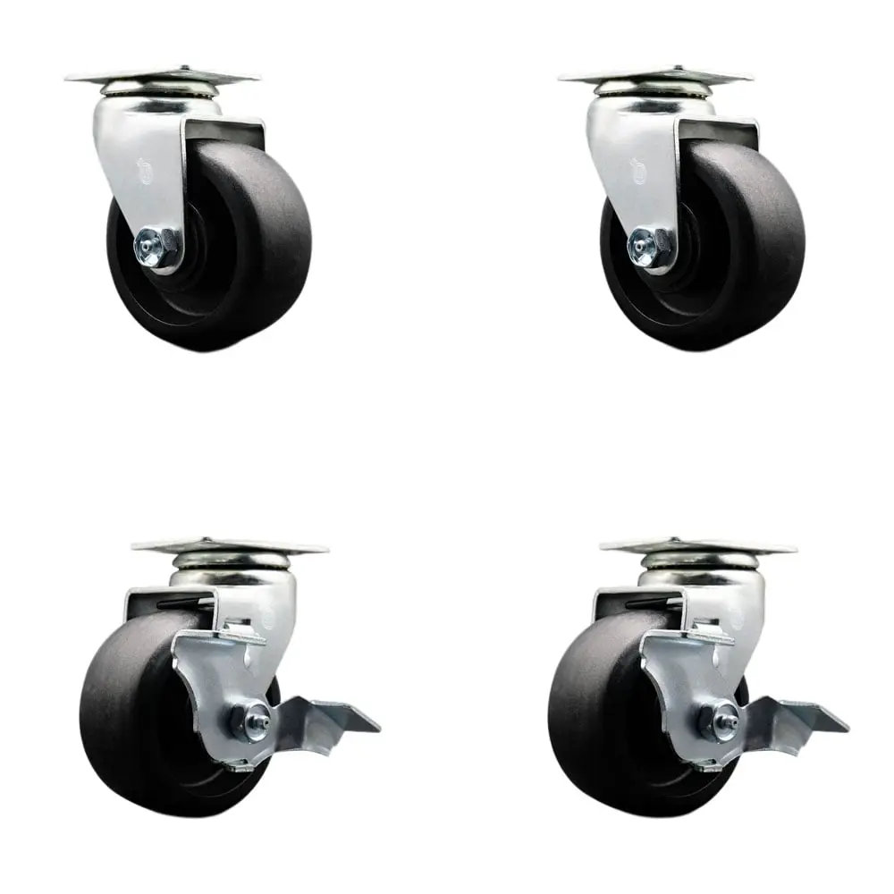 Service Caster TOOL-SCC-20S420-GFNB-2-TLB-2 Tool Box Caster Wheel Set - 4 in. Flat Free, Zero Maintenance Glass Filled Nylon Wheels - Industrial Grade - 2 Swivel with Top Lock Brakes