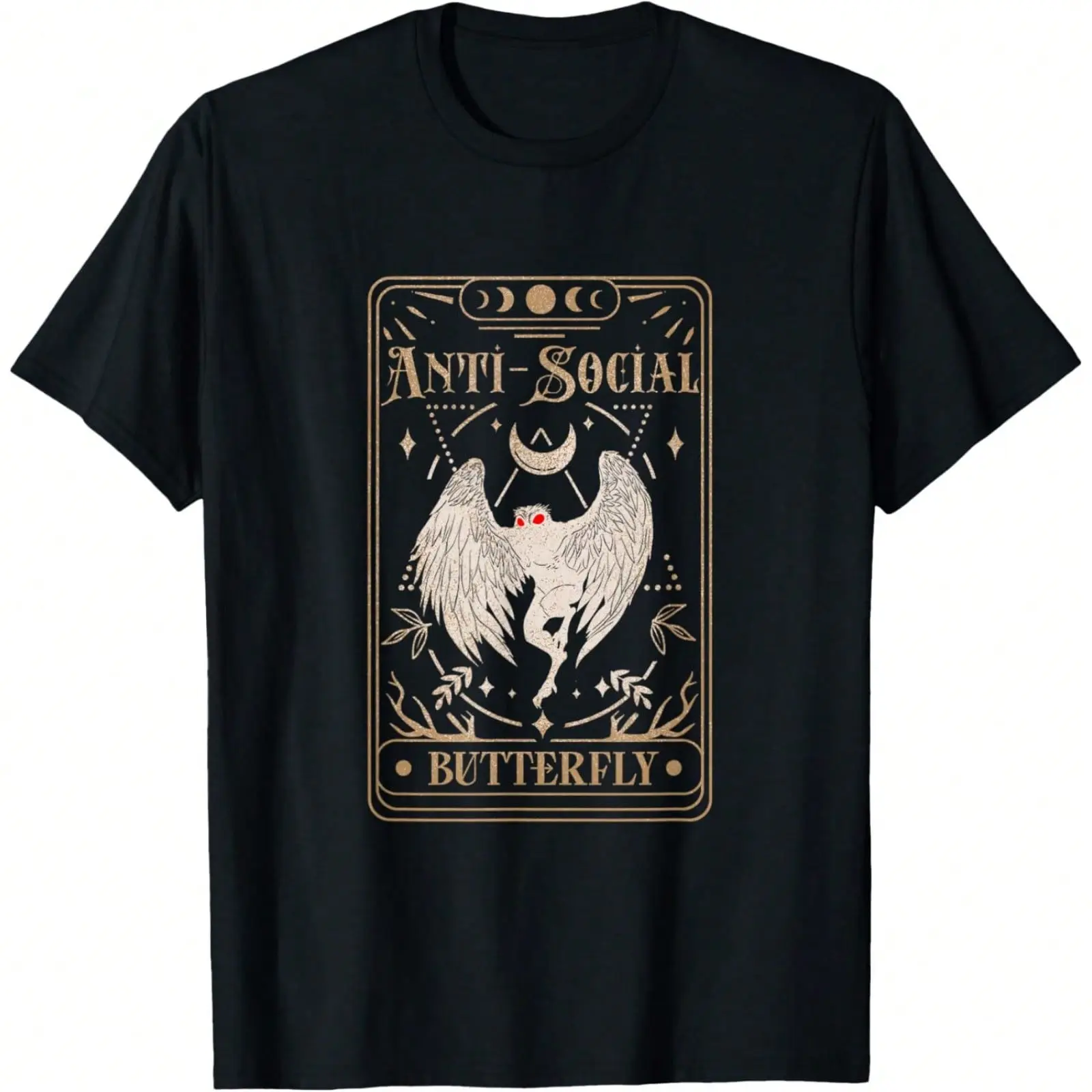 [100% Cotton] Mothman Tarot Card Antisocial Butterfly Cryptid Red Eyed T-Shirt Daily T-Shirt Women Kids Girls T-Shirt Golf Gift T-Shirt For Men And Women