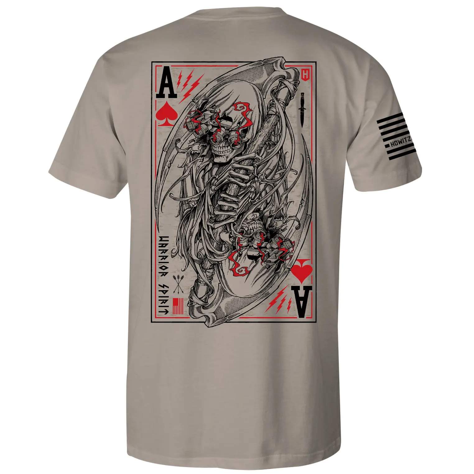 Howitzer Clothing Men's Cotton Casual Short-Sleeve Tee, Warrior Spirit Themed T-Shirt with Hem Detail, Fabric, Graphic, Jersey, Menswear, Round Neck, Tops