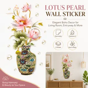 Lotus Pearl Wall Sticker Indian Boho Home Decor Living Room Entrance Backdrop Easy Install Removable Decals for Elegant Spaces 2 Sheets 30x90cm Waterproof
