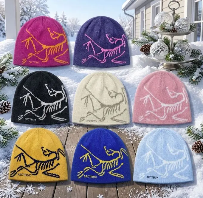 Arc'teryx Bone Beanie with Dinosaur Bone Pattern for Men and Women – High-End Y2K Streetwear Knitted Hat Hot Trend
