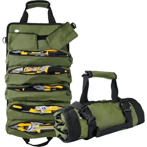 Portable Roll Up Tool Bag with Detachable Pouches – Waterproof Foldable Tool Organizer for Men, Mechanics, Electricians
