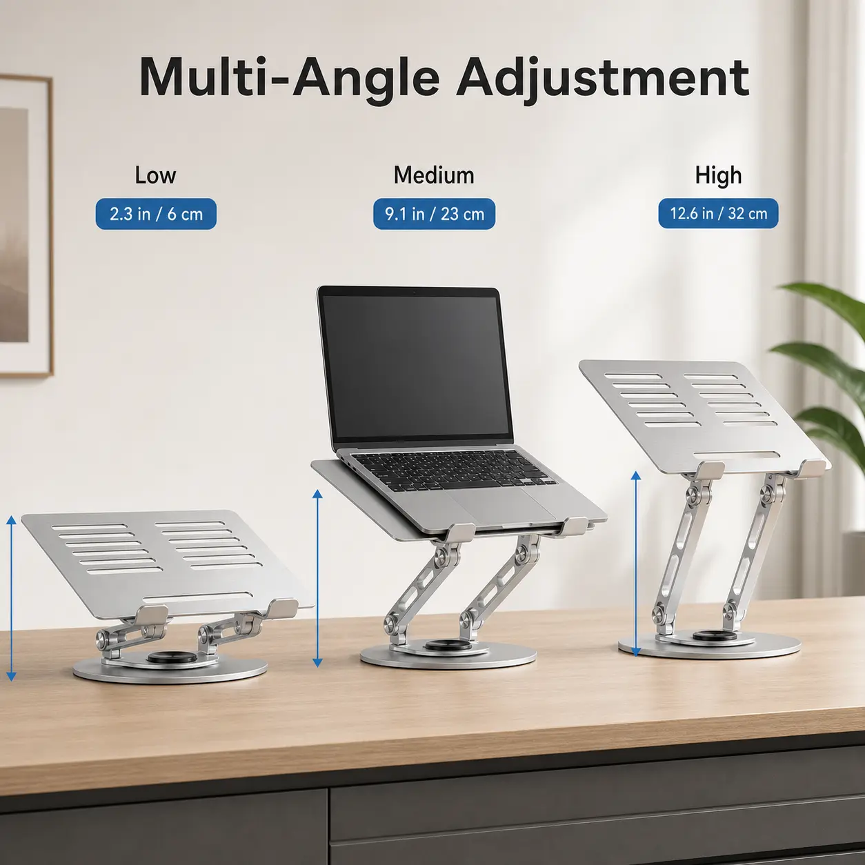 Aluminum Ergonomic Laptop Stand for Desk - 360° Horizontal Rotation, Adjustable Height & Tilt, Foldable Dual-Shaft, Ventilation Openings, Stable Carbon Steel Base, Supports 22lbs, for Gaming Laptops, Home/Office Users, Office, Online Classes