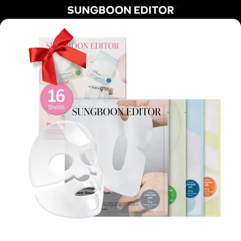 [Sungboon] Glazed Skin Collagen Mask Kit (16pcs) | Cica, Hydration, Vita, Brightetning, Glow Booster Kbeauty gift set | All-In-One K-Beauty Essential Brightening Daily Firming Calming Sheet Gentle