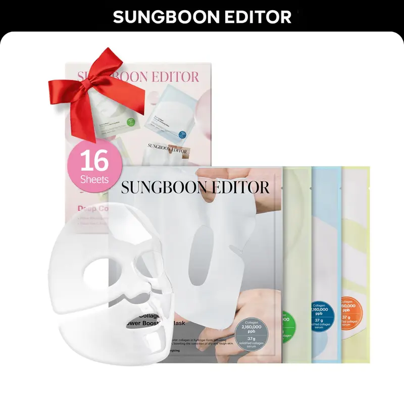 [Sungboon] Glazed Skin Collagen Mask Kit (16pcs) | Cica, Hydration, Vita, Brightetning, Glow Booster Kbeauty gift set | All-In-One K-Beauty Essential Brightening Daily Firming Calming Sheet Gentle