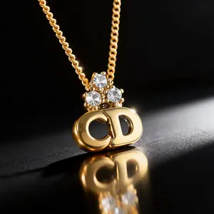 Pre-owned Dior Elegant Crown Shape CD Logo Pendant Necklace Style D17, Luxury Women's Fashion Jewelry