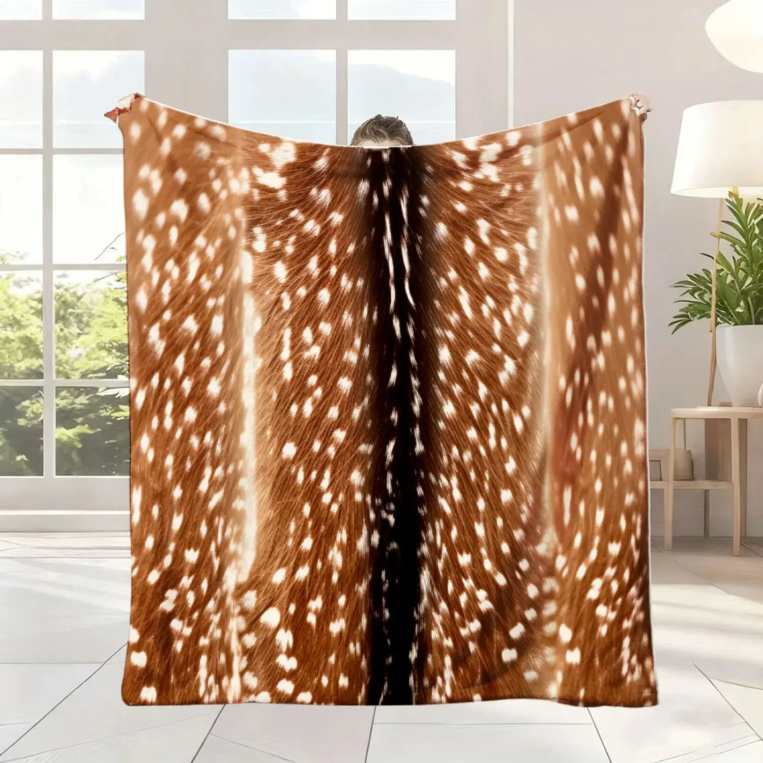 Erosebridal Luxury Brown Reindeer Fur-Like Fleece Blanket - Ultra-Soft Flannel All-Season Throw with Brown & Black Woodland Deer Print, Rustic Animal Fur Texture for Bed, Sofa, Or Decor - Cozy Warmth for Scandinavian & Bohemian Interiors