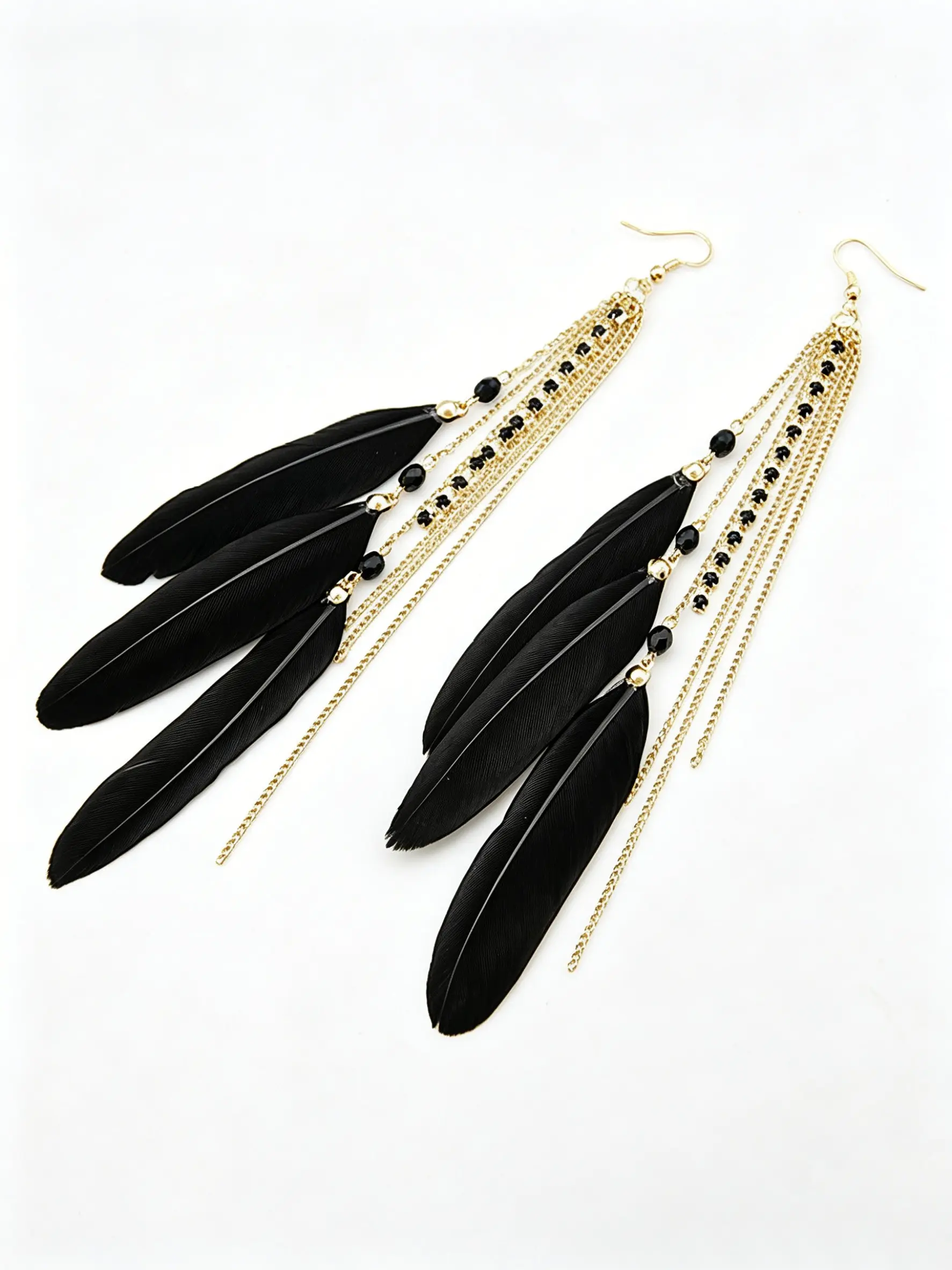 Long Feather Dangle Earrings for Women, Boho Turquoise Beaded Tassel Drop Earrings with Chain, 7.87 Inch Bohemian Statement Jewelry for Party, Beach, Festival