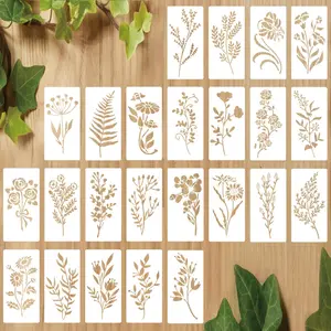 24 count Leaf Floral Painting Stencils, 5.9inx3in  Plastic Stencils for DIY Crafts, Templates Drawing Stencil Ideal for  Canvas Wall and  Decor