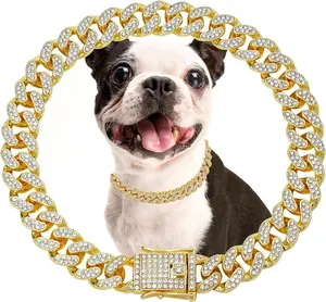 Chain  Necklace with  Pendant K Metal Cuban Link Chains Pet    Necklaces Accessories for Cats Puppy Dogs(8inch)