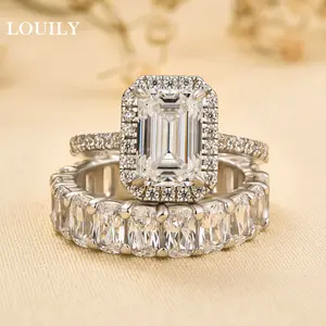 Louily Jewelry 2.5ct Rectangle Cut Engagement Ring Set, 5A Cubic Zirconia 925 Sterling Silver Classic Wedding Ring Set