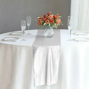 Polyester 12"x108" Table Runner Silver Shimmer Sequin Dots - Wrinkle-Free Finish Table Linen