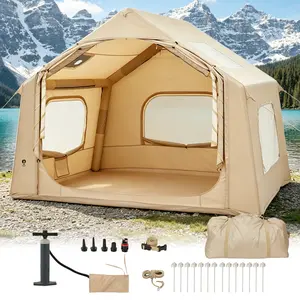 Inflatable Tent for Camping, 5 Person Blow Up Tent with Hand Pump, Quick Setup 5 Min, 210D Oxford Air Hot Tent with Stove Jack & Carry Bag for Outdoor Camping Park Hiking