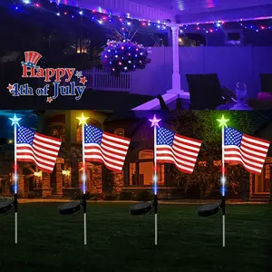 July 4th Independence Day Solar LED String Lights, Solar Flag Lights Timer Function Solar Powered LED String Lights 8 Modes for Indoor Outdoor Christmas Tree Wedding Party Bedroom Courtyard Path Decoration LED Strip (Red & Blue & White) tiktokshopspringgl
