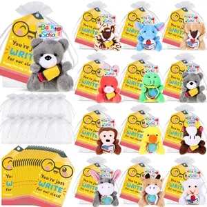 45 Set 100th Day of School Prizes Gifts for Students Teachers Stuffed Animals Bulk Mini First Day of School Plush Animals with Card Small Stuffed Doll Keychain Classroom Gift Party Favors