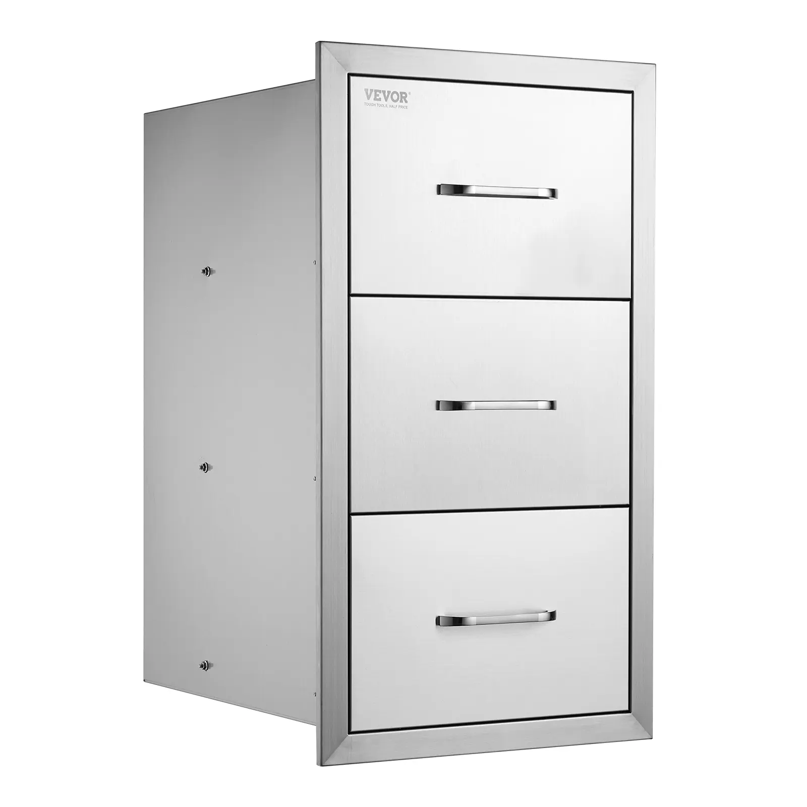 【summerfinds】VEVOR Outdoor Kitchen Drawers 16\" W x 28.5\" H x 20.5\" D, Flush Mount Triple Access BBQ Drawers Stainless Steel with Handle, BBQ Island Drawers for Outdoor Kitchens or Patio Grill Station