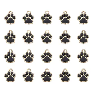 PETAXCELL Enamel Paw Print Charm, Dog Paw Footprint Charms Cute Pet Animal Print Pendants Cat Beads (20pcs, Metal, Black/Gold) for DIY Pet Collar Necklace Bracelet Craft Jewelry Making