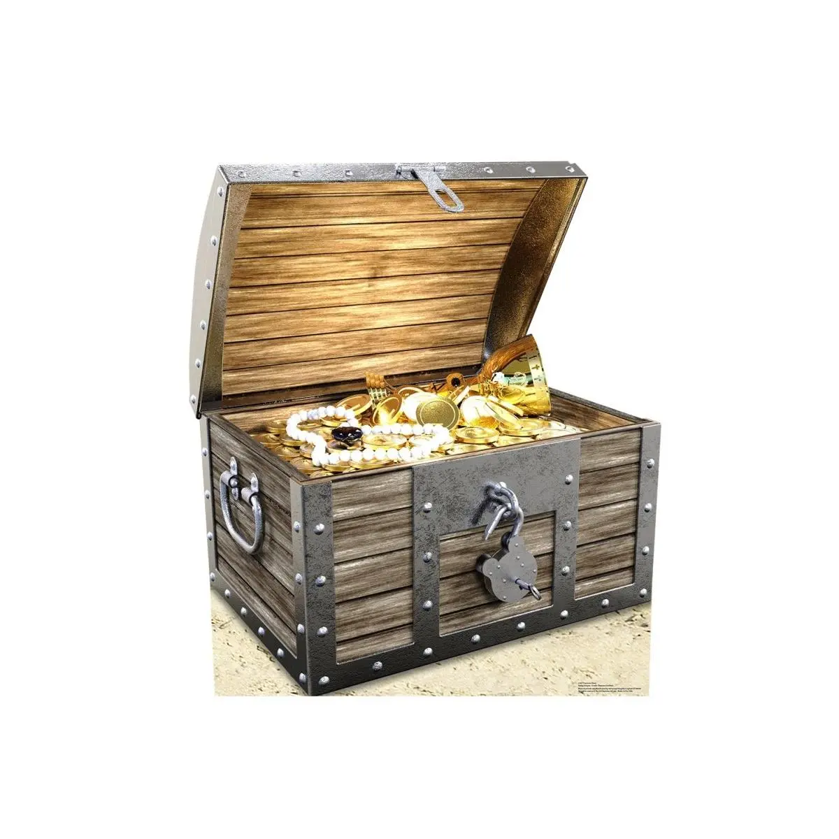 212 MAIN Large Lifesize Cardboard Treasure Chest Cutout - 44x39 in., Cutout Design, With Stand, Standalone Home Decoration, Party Photo Prop