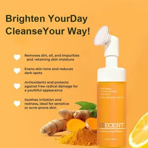NEW - Veecent 150ml Turmeric + Kojic Acid Foaming Facial Cleanser + Silicone Brush Cleansing Skincare
