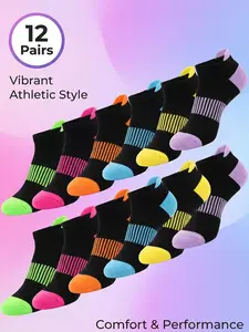 Women's Colorblock & Striped Print Ankle Socks, Athletic Sock, Casual Comfortable Breathable Socks for Daily Wear, Multipack Knit Socks for All Seasons, Casual Comfy Socks