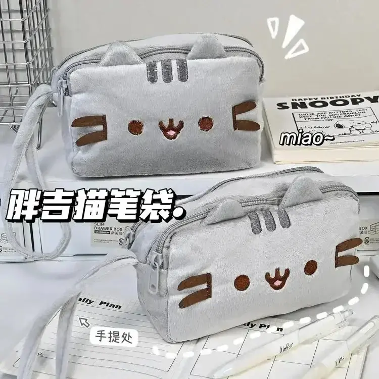 Cute Pusheen Pencil Case Cartoon Fat Cat Large Capacity Student Stationery Storage Pouch Multi Purpose Travel Cosmetic Bag Gifts