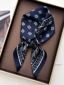 1pcs 70*70cm Elegant Luxury Square Scarf For Women Ladies Paceley Hijab Neckerchief Soft Stain Faux Silk Scarves Shawl Warps Scarf Head Wrap