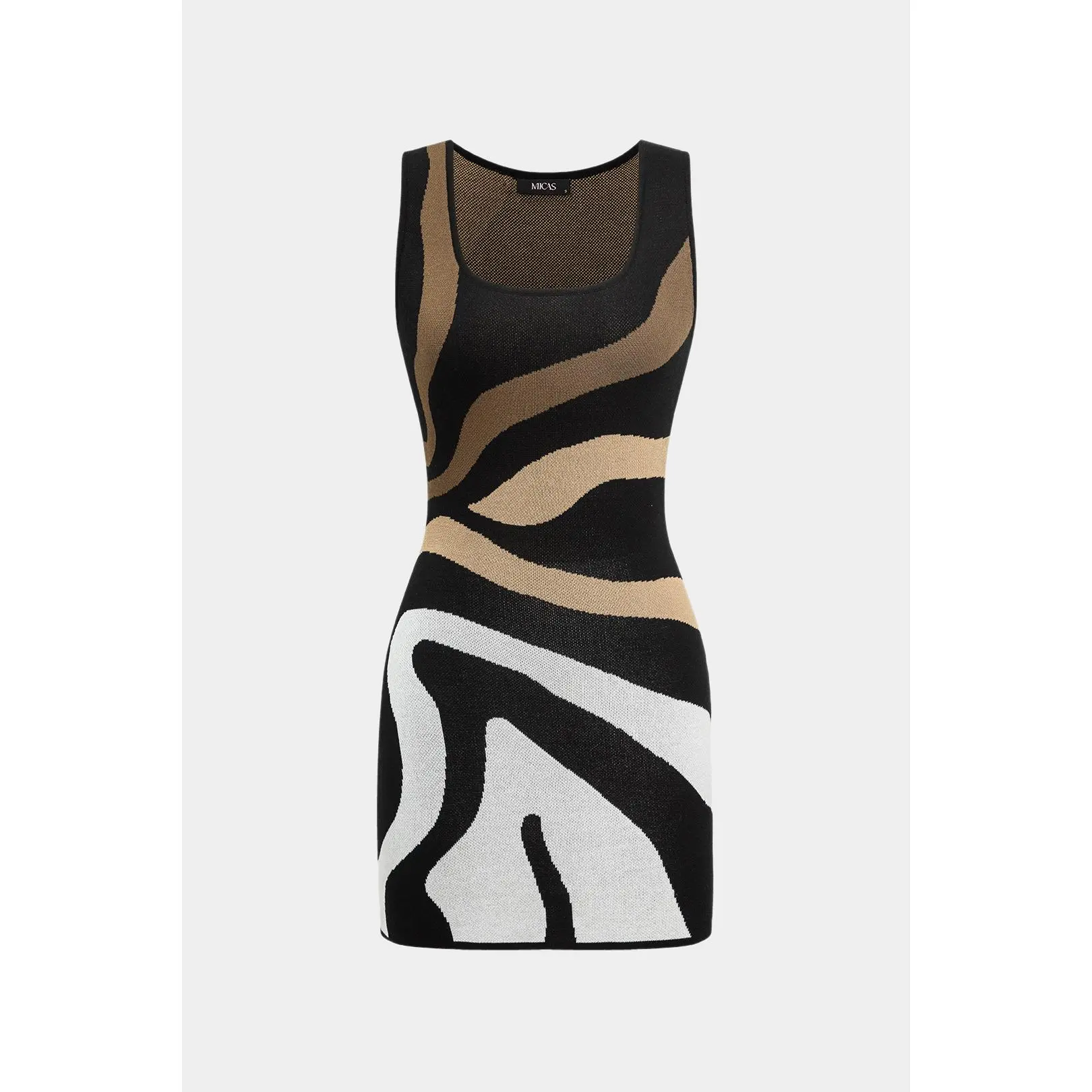 Fitted Contrast Trim Mini Dress, Women's Casual Sleeveless Bodycon in Polyester Jersey Fabric