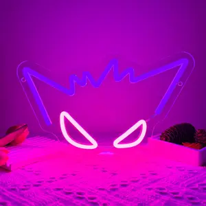 Gengar LED Neon Sign, anime decoration, suitable for game rooms, men's spaces, children's and teenagers' bedrooms, USB dimmable night light wall lamp.