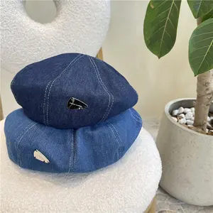 2026 Women's Denim Beret — Korean-Style & British Retro, Large Head Circumference (Face-Slimming Effect), "Cloud" Hat, Brimless Casual Octagonal Artist Cap