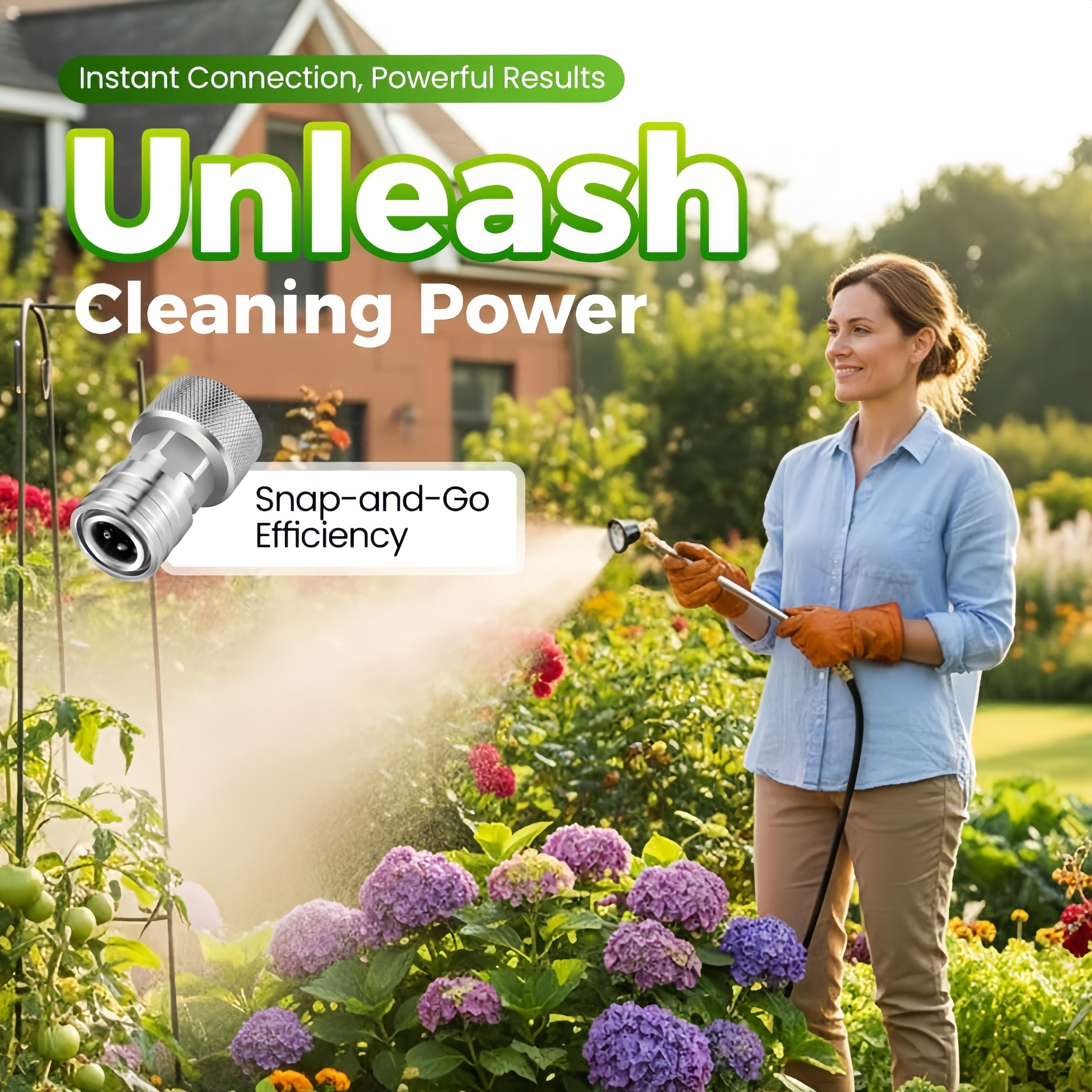 Garden Hose Pressure Washer Adapter Kit, 3/4” GHT to 1/4” Quick Connect, Stainless Steel Heavy Duty, 5 Spray Nozzles Included, Turn Any Hose into High Pressure Cleaner for Car, Patio & Garden