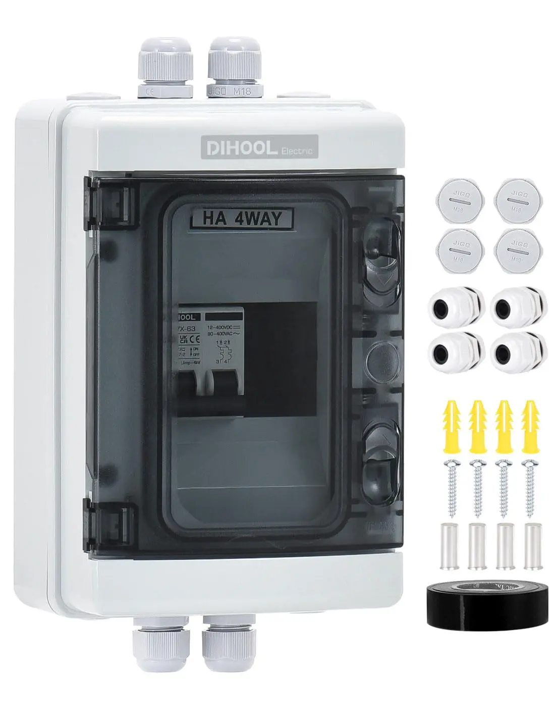 60 Amp DC Circuit Breaker Box, PV Solar Disconnect Switch with Small Breaker Box
