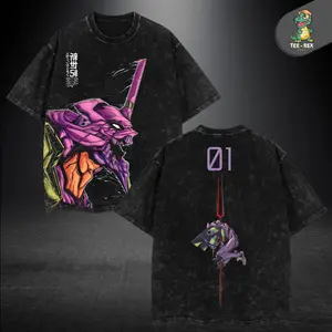 Neon Genesis Evangelion EVA Unit 01 Washed Vintage T-Shirt, Oversized Anime Graphic Tee with Flame Skull Inspired Rider Aesthetic, Soft Cotton Streetwear Top for Men and Women, New Arrival