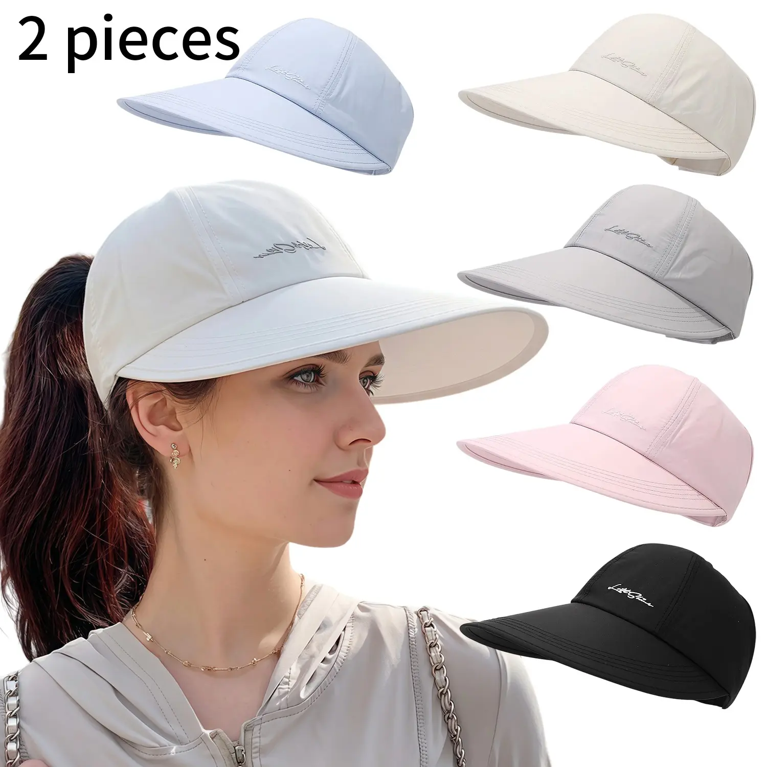 2-Pack UPF Sun Protection Baseball Hat for Men and Women - Lightweight, Adjustable Velcro Closure, Wide Brim Outdoor Sports Hat, Baseball Cap, All-Season Elastic Design, Sunscreen Hat