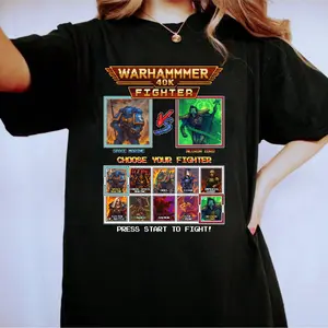 W4rh4mm3r 40K Fighter Graphic Tee, Retro Arcade Battle Game Inspired Shirt, Pixel Fight Aesthetic, Unisex Gamer Streetwear Hoodie