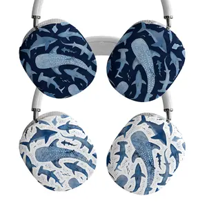 Shark Ocean Headphones – Marine-Inspired Designs Featuring Hammerhead, Whale Shark & Great White Patterns on Navy & White Backgrounds, Cushioned Ear Cups & White Headband, Perfect Gift for Ocean & Wildlife Fans