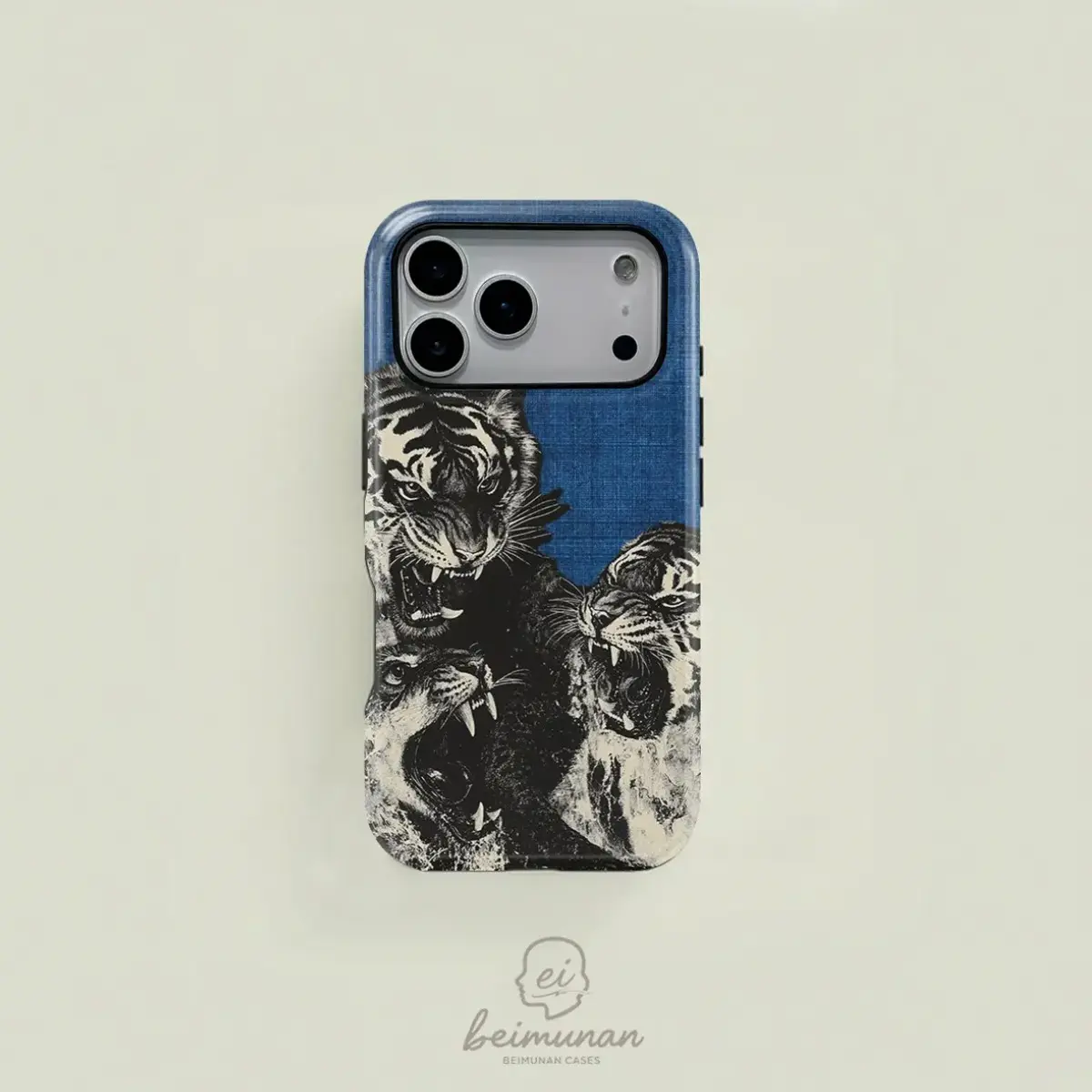Retro black and white color-blocked tiger roaring sketch phone case, sturdy and durable 2-in-1 protective case,  compatible, suitable for iPhone 17/16/15/14/13/12/11 Pro Max/Plus/Pro, simple and stylish phone case, perfect for holiday gifts.