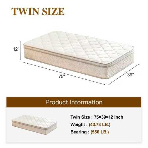 Twin Size (75"L x 39"W x 12"H）
