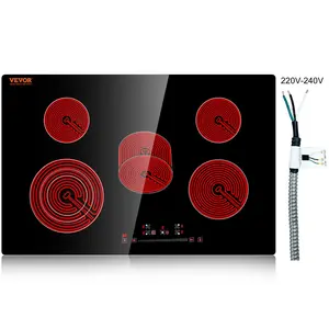 【fathersdaygift】VEVOR Built-in Electric Glass Radiant Stove Induction Cooktop, 30.3x20.5 in 5 Burners, 240V Sensor Touch Control, Timer, Child Lock, 9 Power Levels for Simmer, Steam