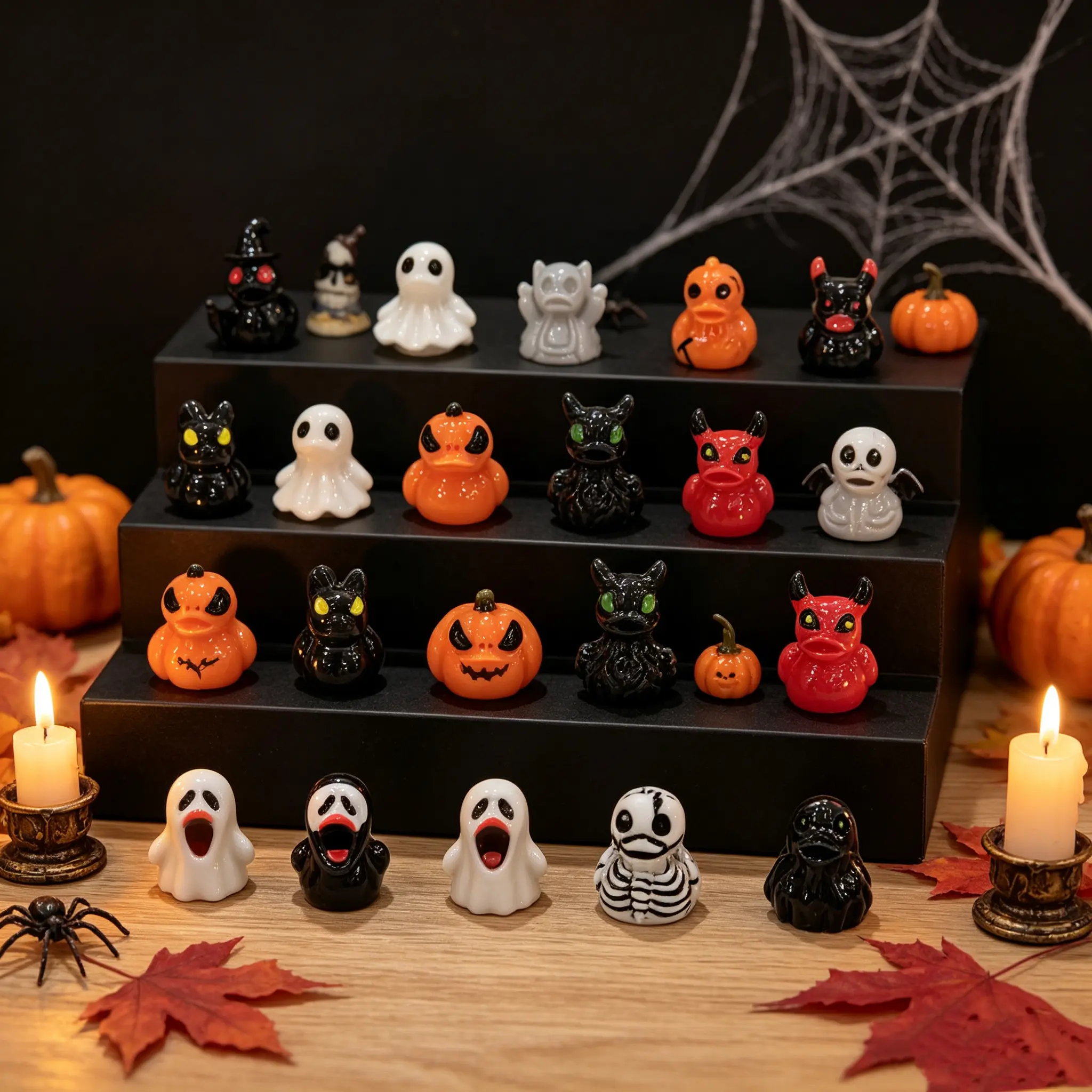 50/100Pcs Viral Spooky Resin Ducks  Halloween Mini Duck Ornaments, Desk & Garden Aesthetic Decor, Cute Horror Party Gifts