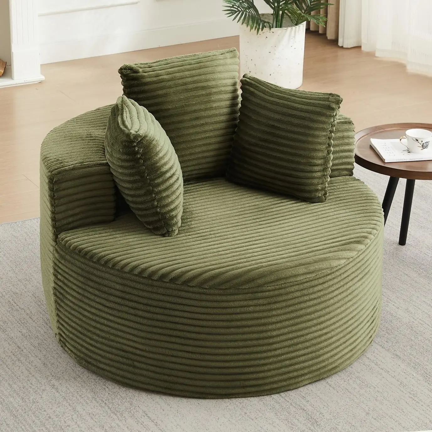 Eyisean 43" Corduroy Boneless Cloud Chair Lounger, Upholstered Deep-Seat Floor Chair with 3 Pillows, Wide Armrests, Cushioned Support, No Assembly Required for Living Room, Bedroom