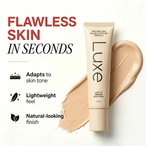 Luxe Adaptive Color Changing Foundation 30ml, Auto Self Adjust Shade Base, Buildable Light-To-Dark Coverage, 12HR Dewy Long Wear Skincare Infused Foundation No Orange Oxidation
