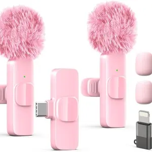 Pink Wireless Lav Microphone for iPhone & Android - Mini Clip-On Mic with Noise Cancellation, 65ft Range, 8H Battery, USB-C/Lightning - for TikTok, YouTube, Podcast, Live Streaming