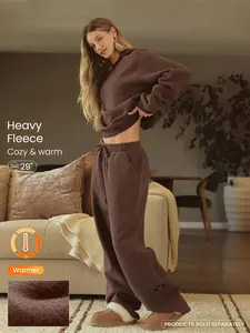 GLOWMODE Heavyweight Fleece Oversized Fit Adjustable Drawstring Waist Basic Wide Leg Joggers With Side Pockets Daily Casual Thermal Warm Winter TikTokShopBlackFriday