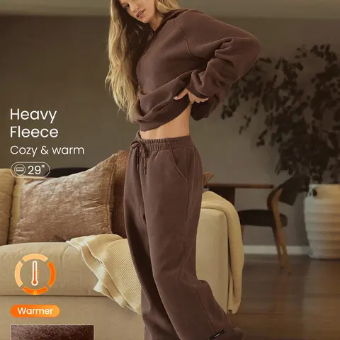 GLOWMODE Heavyweight Fleece Oversized Fit Adjustable Drawstring Waist Basic Wide Leg Joggers With Side Pockets Daily Casual Thermal Warm Winter TikTokShopBlackFriday