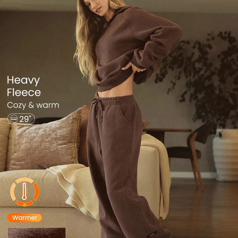 GLOWMODE Heavyweight Fleece Oversized Fit Adjustable Drawstring Waist Basic Wide Leg Joggers With Side Pockets Daily Casual Thermal Warm Winter TikTokShopBlackFriday