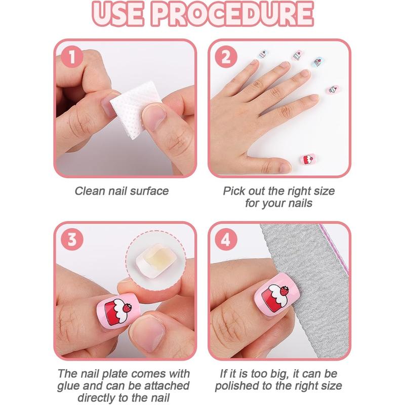 Kalolary 144 PCS Kids False Nail for Girls Gift, Press on Nail Color Short Fake Nails Artificial Nail Full Tips, Lovely Valentine's Day Gift for Little Girls Nail Art Decoration (6 Pack)